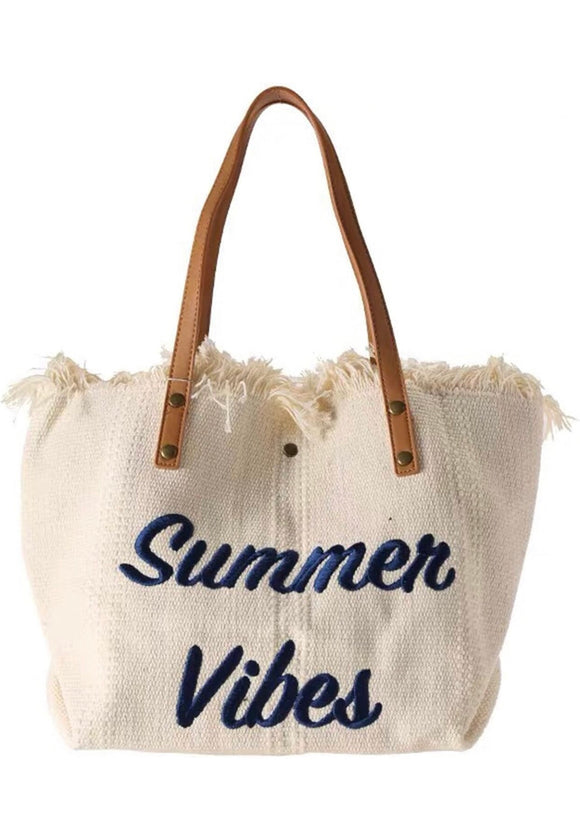 Summer Vibes Canvas Bags~ White