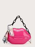 Twilly Scarf Decor Lip Shaped Satchel Bag ( Pink)