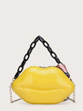Twilly Scarf Decor Lip Shaped Satchel Bag ( Yellow)