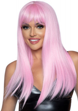 24 Inch Long Straight Bang Wig Light Pink
