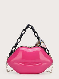 Twilly Scarf Decor Lip Shaped Satchel Bag ( Pink)