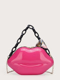Twilly Scarf Decor Lip Shaped Satchel Bag ( Pink)