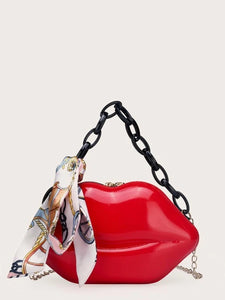 Twilly Scarf Decor Lip Shaped Satchel Bag (Red)