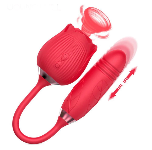 Double Headed Telescope Rose Suction & Dildo