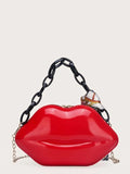 Twilly Scarf Decor Lip Shaped Satchel Bag (Red)